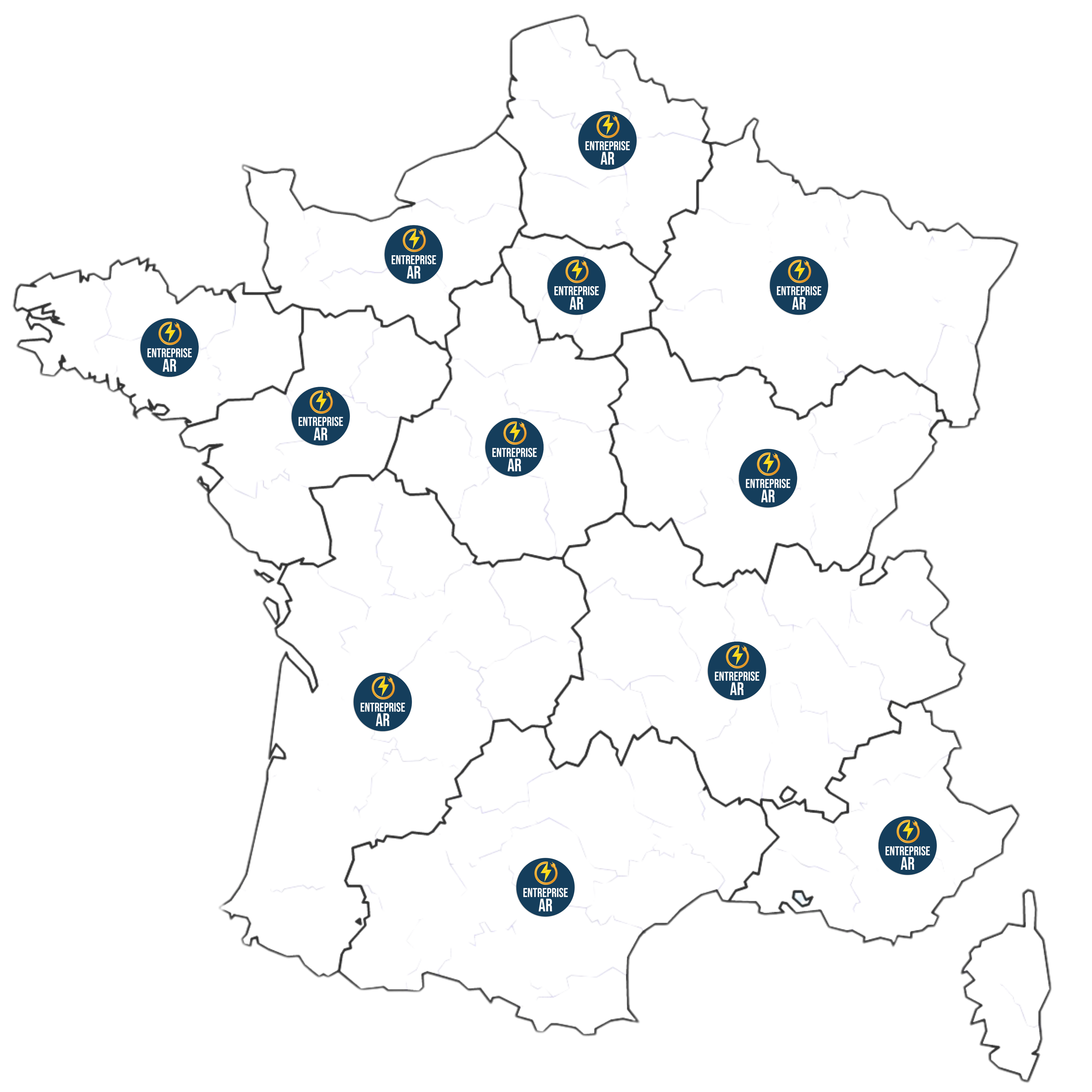 Carte de France des zones d'intervention Entreprise AR